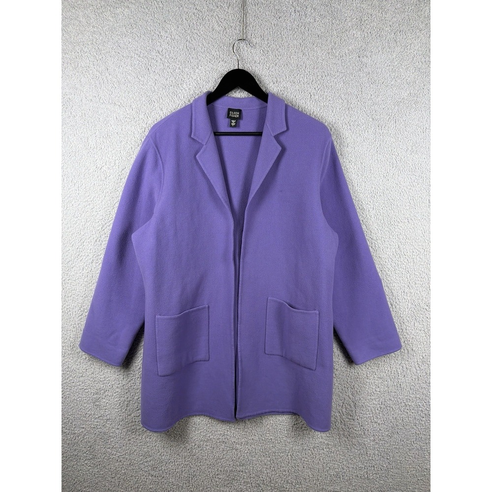 Eileen Fisher Women's L Purple Wool Cashmere Blend Open Front Cardigan Jacket
